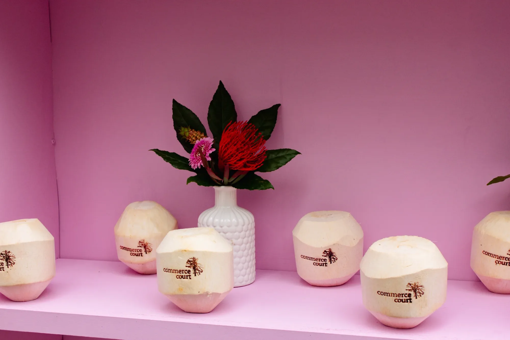 A branded Luv Coco coconut bar set up in a Toronto office tower lobby for a tenant appreciation program